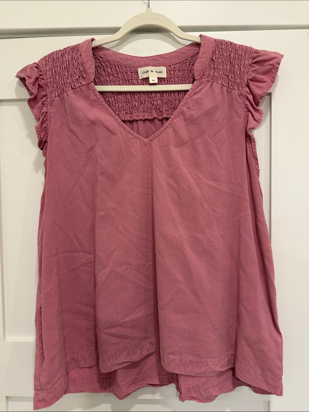 Cloth & Stone Pink Tencel Smocked Flutter Sleeve V-Neck Blouse XL